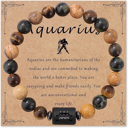 Unisex Natural Stone Zodiac Beaded Bracelet Geometric Elastic String Handmade