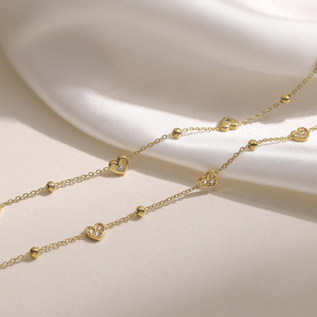 Minimalist 18K Gold Plated Heart Stainless Steel Necklace with Cubic Zirconia for Women