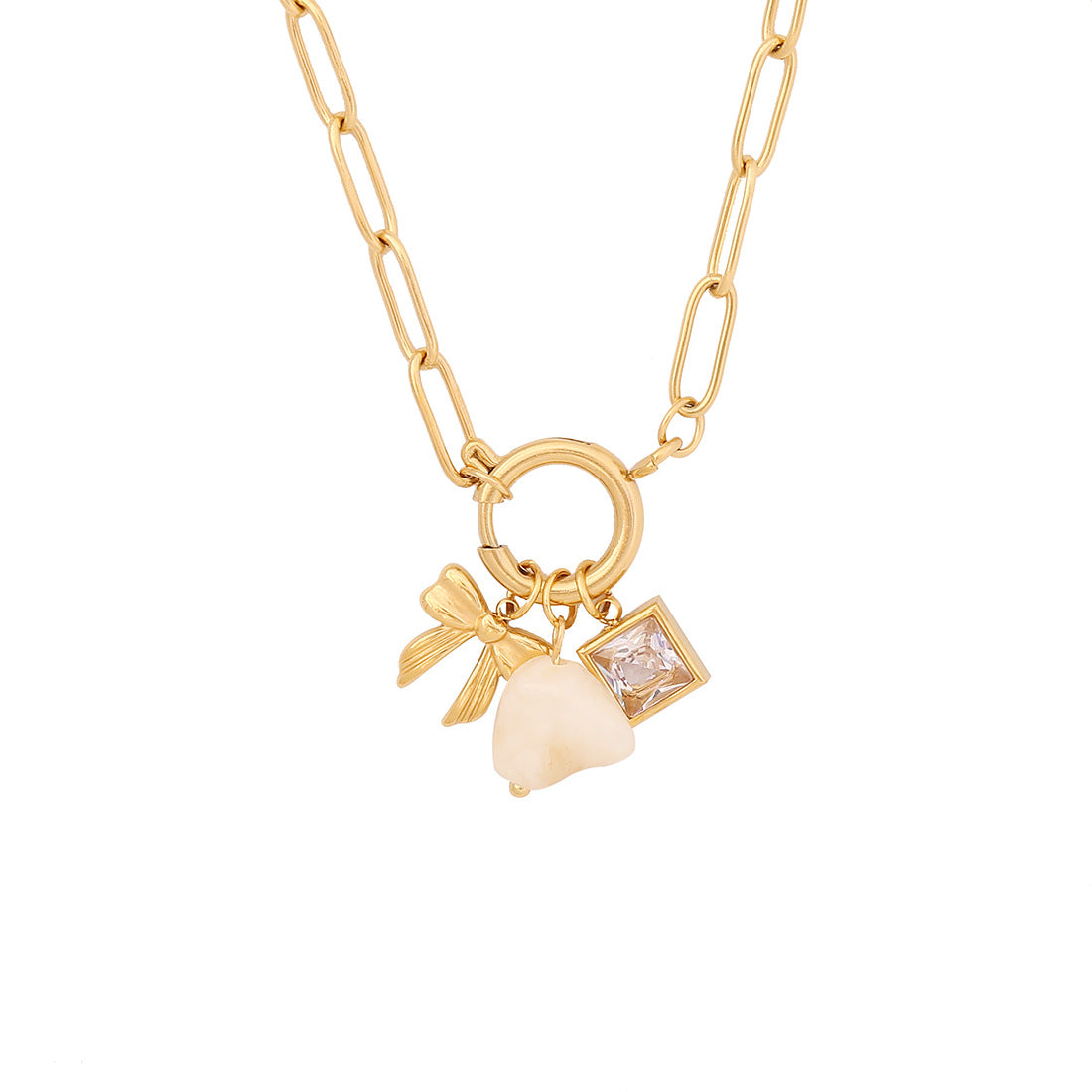 Plated Stainless Steel Starfish & Shell Animal Charm Bar Necklace for Women