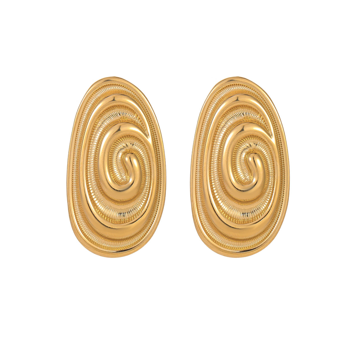 Pendientes ovalados geométricos de acero inoxidable para mujer con acabado chapado y diseño arrugado texturizado