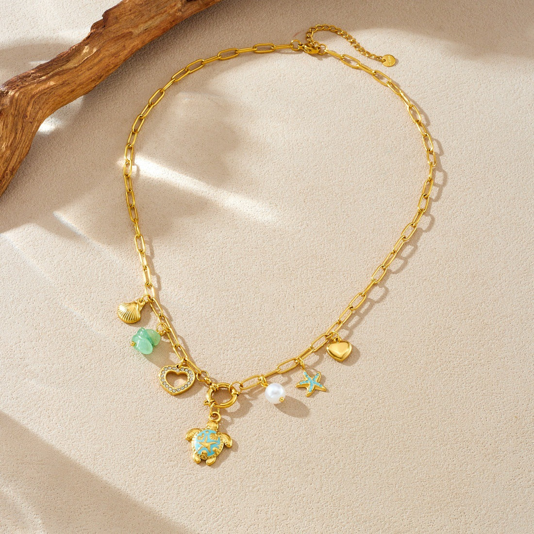 Chic Gold Plated Drip Oil Stainless Steel Animal Turtle Starfish Shell Necklace for Women