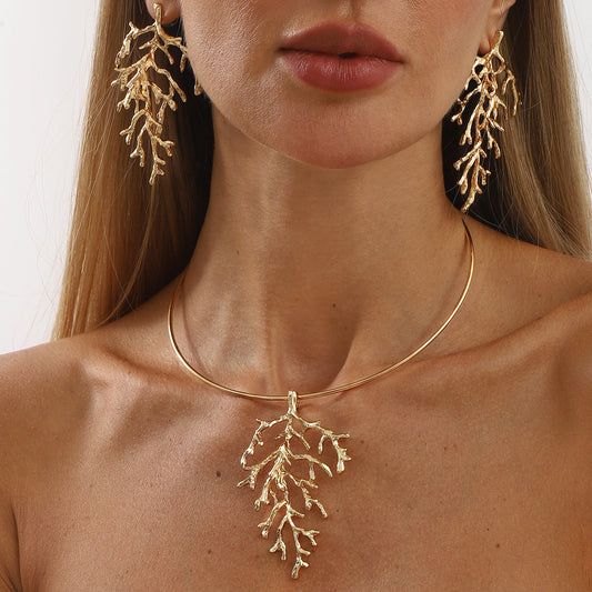 Collana Choker da Donna Minimalista a Forma di Albero in Lega con Motivo a Foglia Botanica Naturale