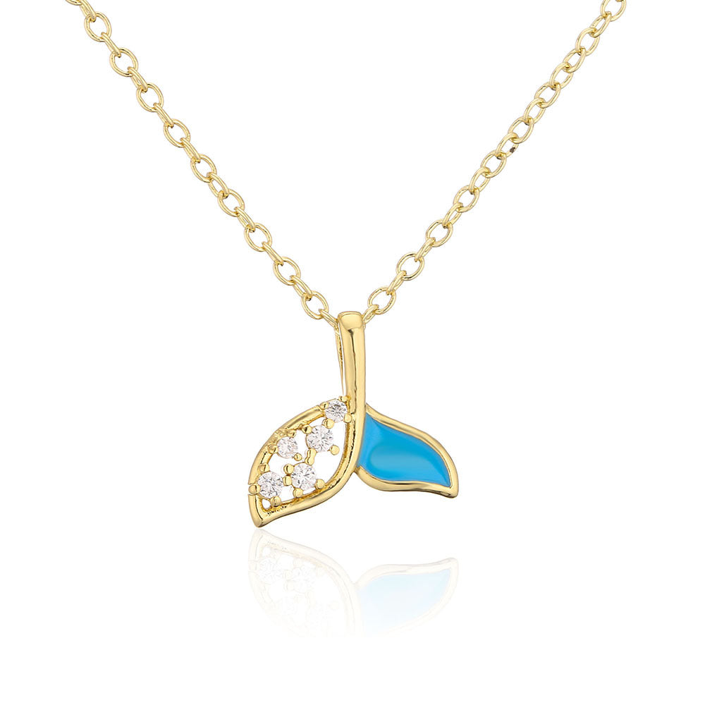 Collana Pendente Coda di Pesce Fresca e Delicata da Donna in Rame con Placcatura in Oro 18K e Finitura a Smalto