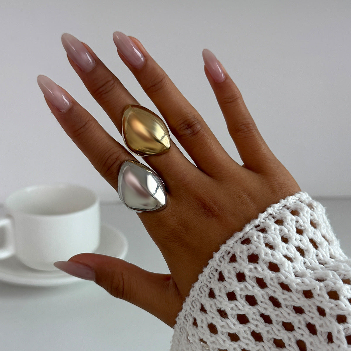 Minimalist Geometric Zinc Alloy Plated Irregular Ring for Women