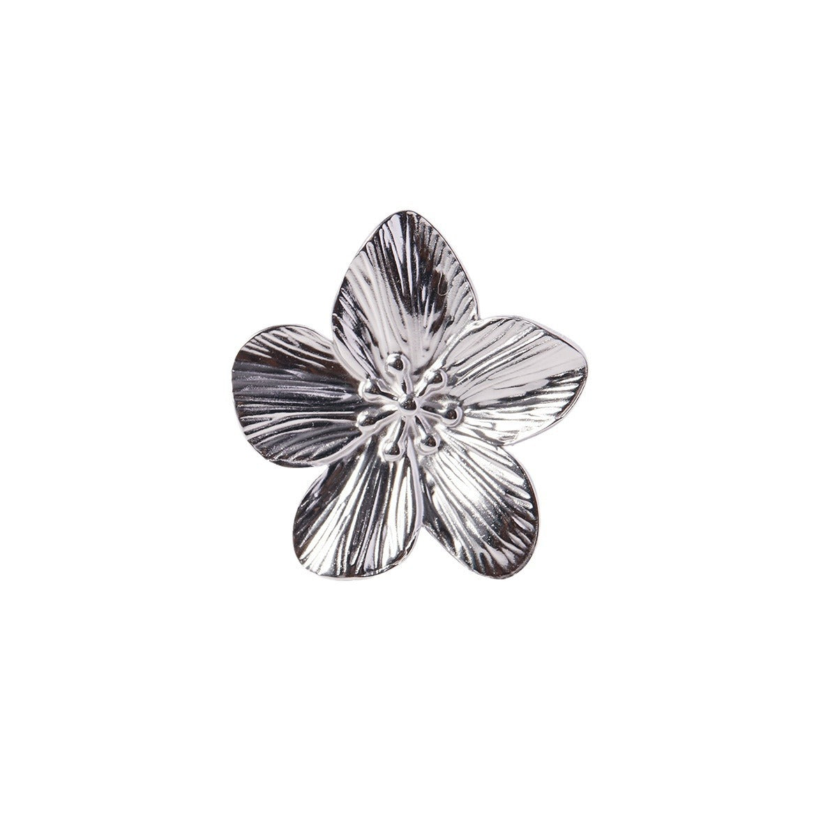 Anillo abierto geométrico con relieve floral estilo francés minimalista de acero de titanio para mujer