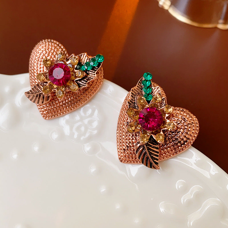 Vintage Geometric Earrings with Rhinestone Inlay for Women Copper Base with Stainless Steel Posts
