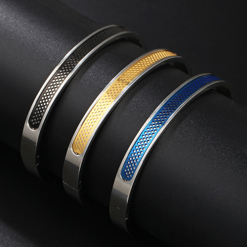 Personalized Round Mesh Plated Titanium Steel Bangle Bracelet for Men and Women