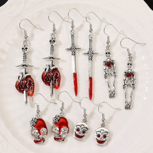 Orecchini in Lega a Teschio e Cuore Gotici di Halloween con Finitura Placcata, Unisex