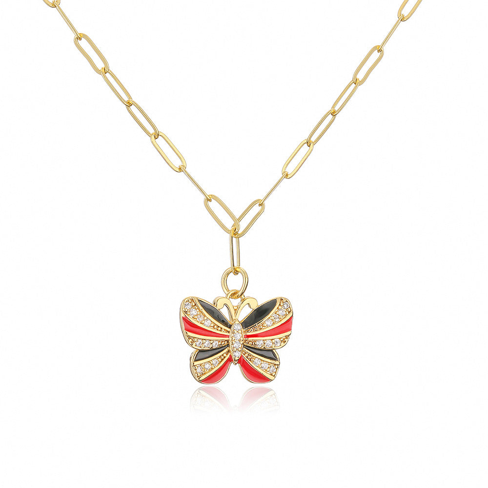 Minimalist Butterfly Pendant Necklace for Women with Copper Base Plated in 18K Gold and Micro-Pave Zirconia