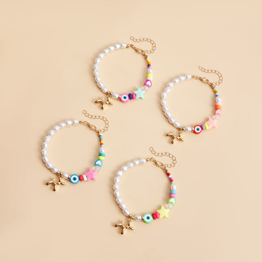 Pulsera de cuentas de estilo Ins con colgante de perro globo lindo para mujer con metal chapado y detalles de perlas de imitación