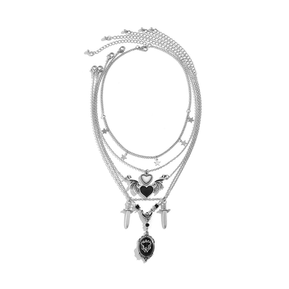 Punk Heart Wing Skull Alloy Pendant Plated Brass Necklace Curb Chain Women