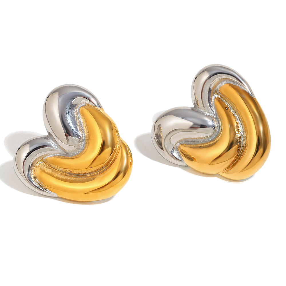 Minimalist Geometric Stainless Steel Earrings with 18K Gold Plating Dual-Tone Mouth and Christmas Tree Design for Women