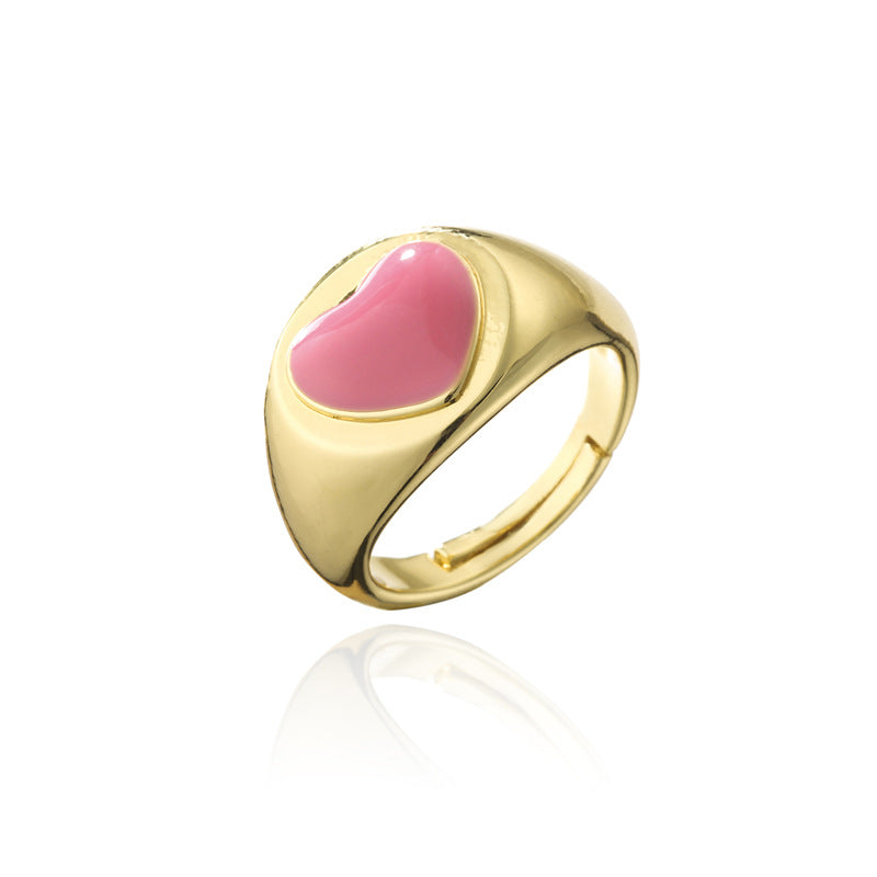 18K Gold Plated Brass Drip Oil Heart Geometric Open Ring for Women