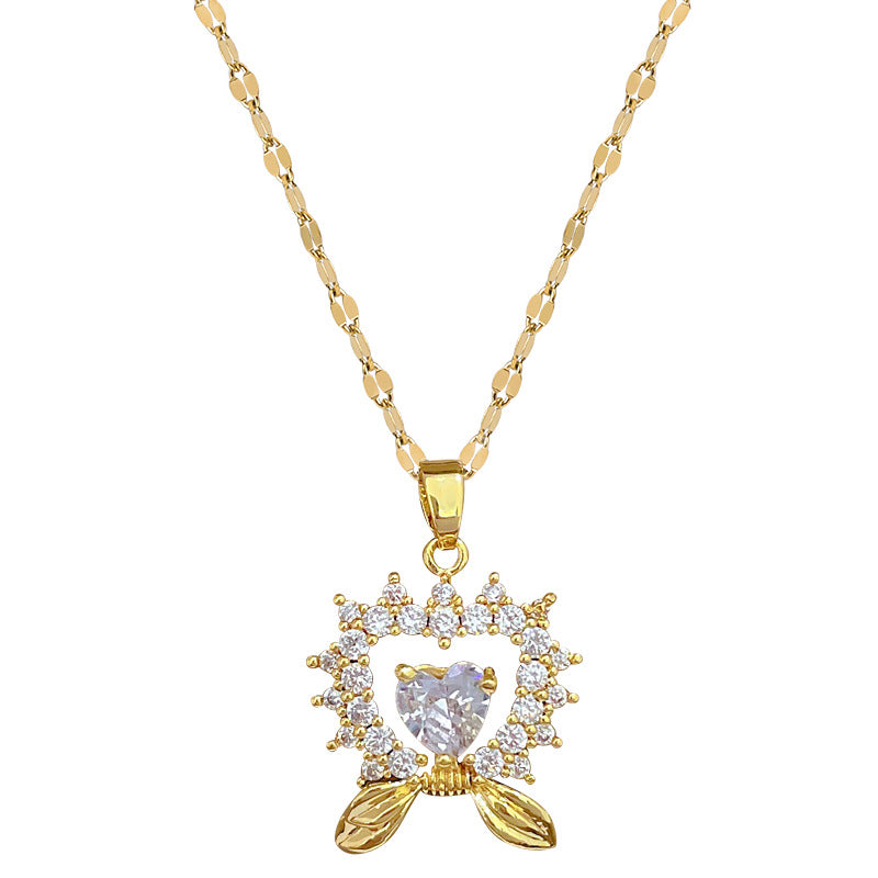 Elegante Collar con Colgante de Corazón y Lazo para Mujer Cadena de Acero Inoxidable con Acentos de Pedrería Diseño Geométrico Minimalista