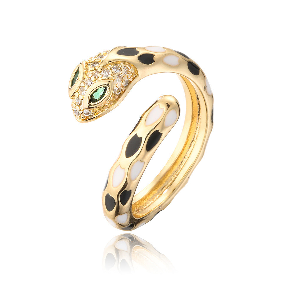 Vintage-Style Geometric Copper Ring with 18K Gold Plating and Enamel Coloring for Women