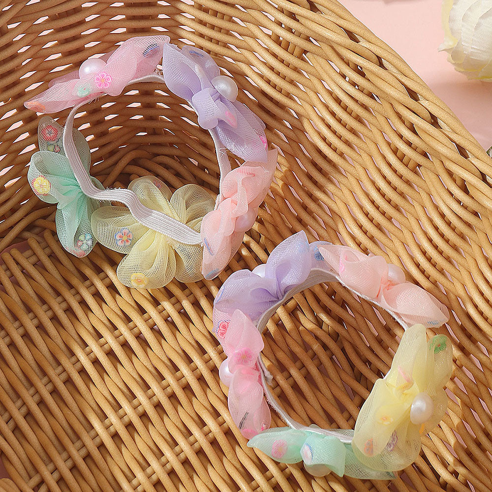 Set Minimalista di Elastici per Capelli per Bambina in Tulle Bianco con Fiori e Decorazioni di Perle