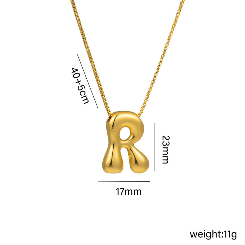 Bonito collar con dije de burbuja en forma de letra Q, estilo Q, de acero de titanio con chapado en oro de 18 quilates para mujer