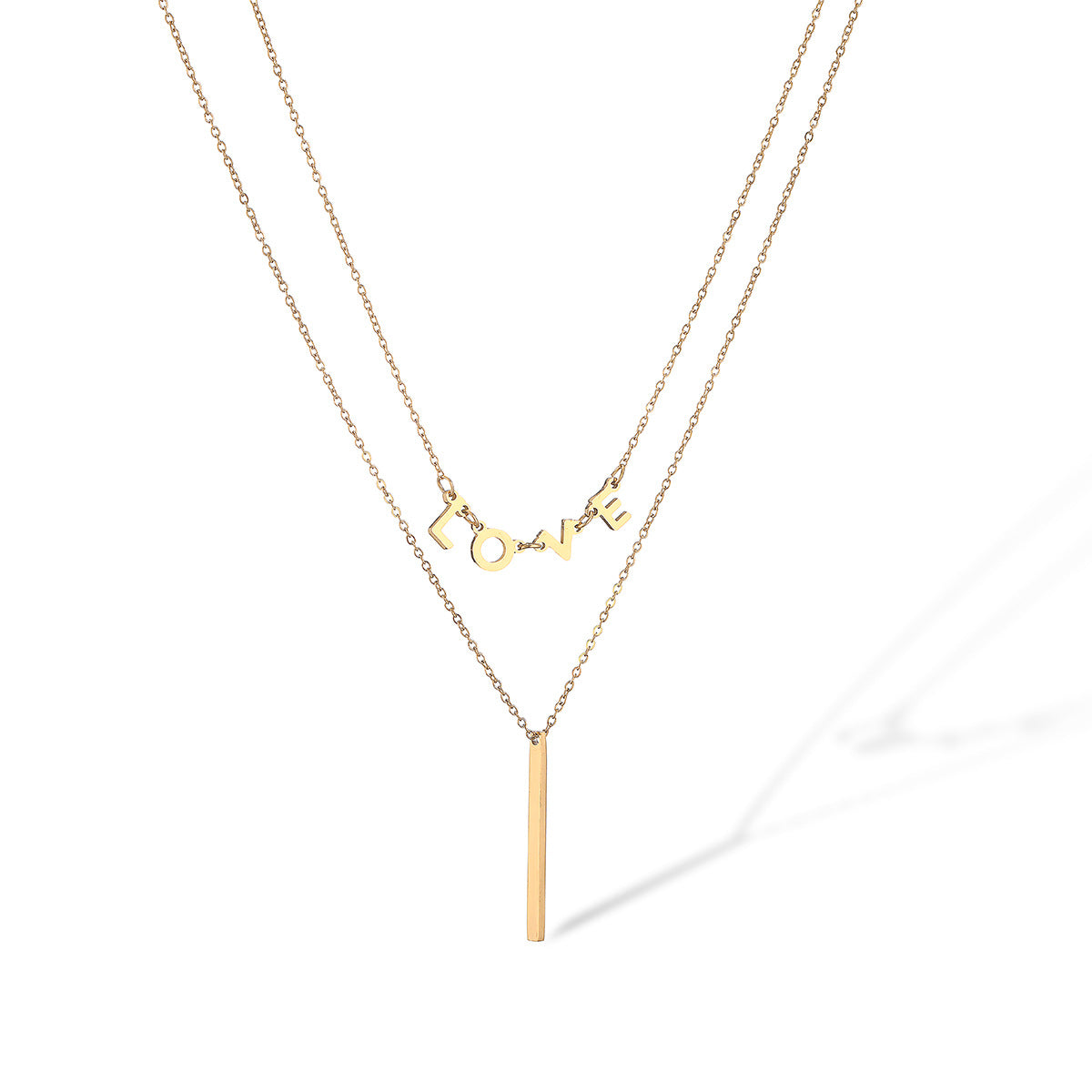 Collana con ciondolo a cuore geometrico minimalista LOVE per donna in acciaio al titanio placcato oro, catena versatile per clavicola