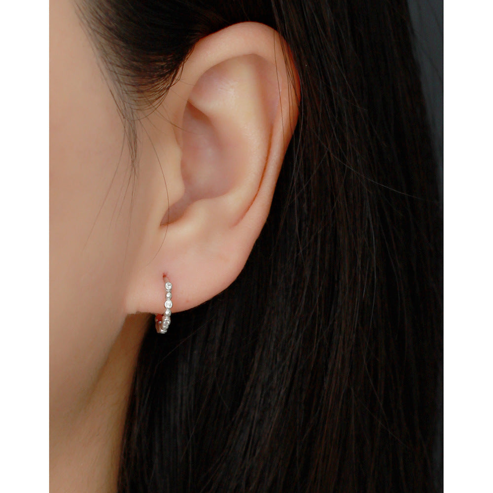 Elegant 925 Sterling Silver Round Rhinestone Inlay Hoop Earrings for Women