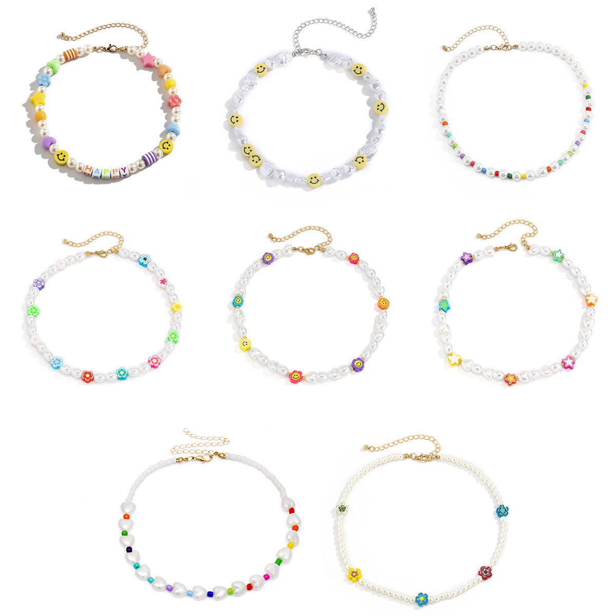 Collana da donna con ciondolo a margherita a frutto, perline d'imitazione in resina, stile bohémien, con catena a sfere