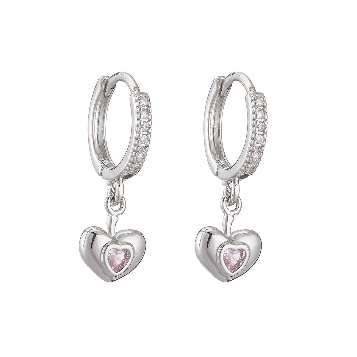 Sweet Star Moon Heart Shaped Copper Earrings with Gold Plating and Zircon Inlay for Women