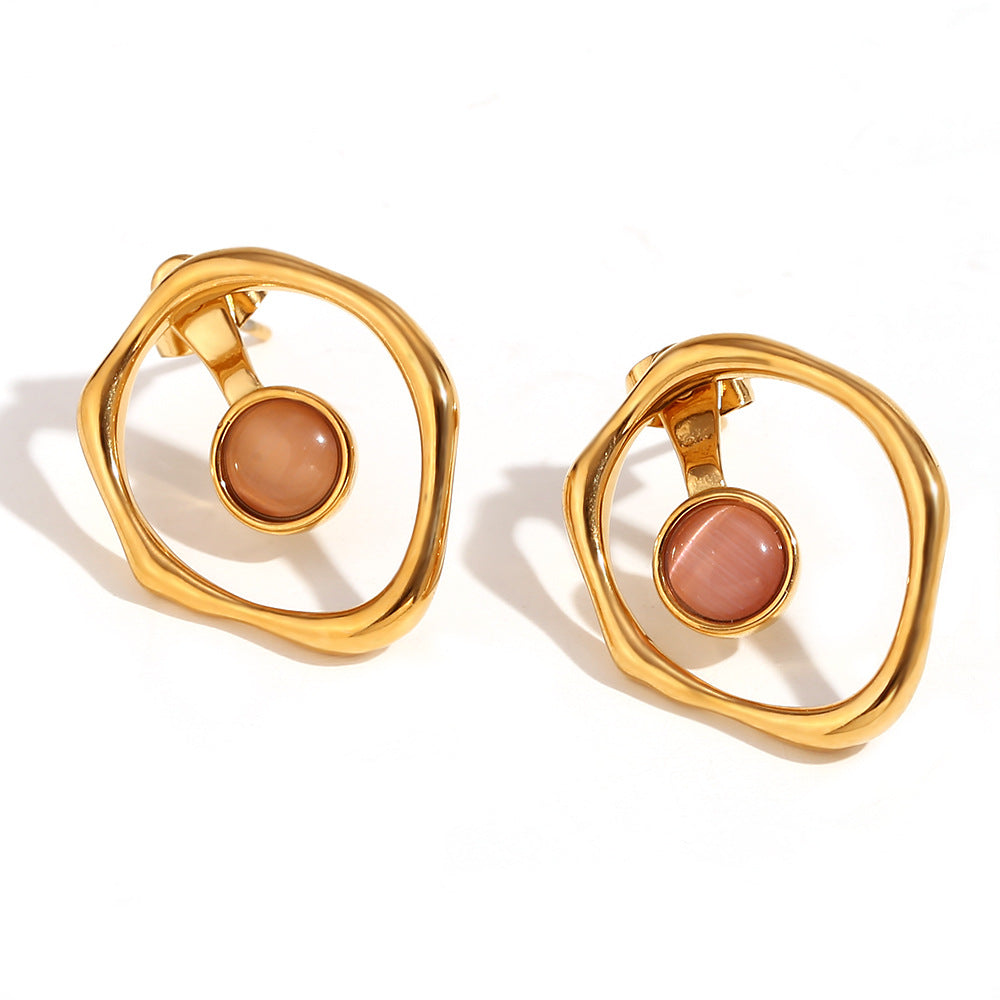 Orecchini a clip vuoti geometrici vintage in acciaio inossidabile placcati oro 18 carati da donna