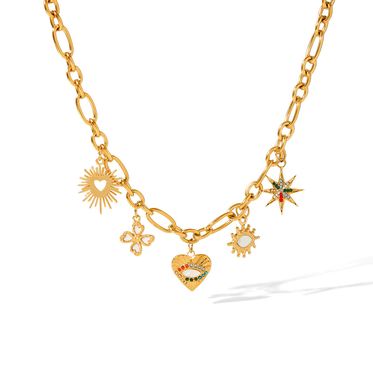 Collar con colgante de ojo turco estilo Y2K para mujer, acero inoxidable con incrustaciones de diamantes de imitación, cadena cruzada, diseño geométrico