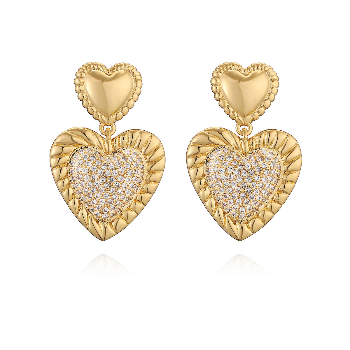 Orecchini minimalistici in rame a forma di cuore con strass per donna
