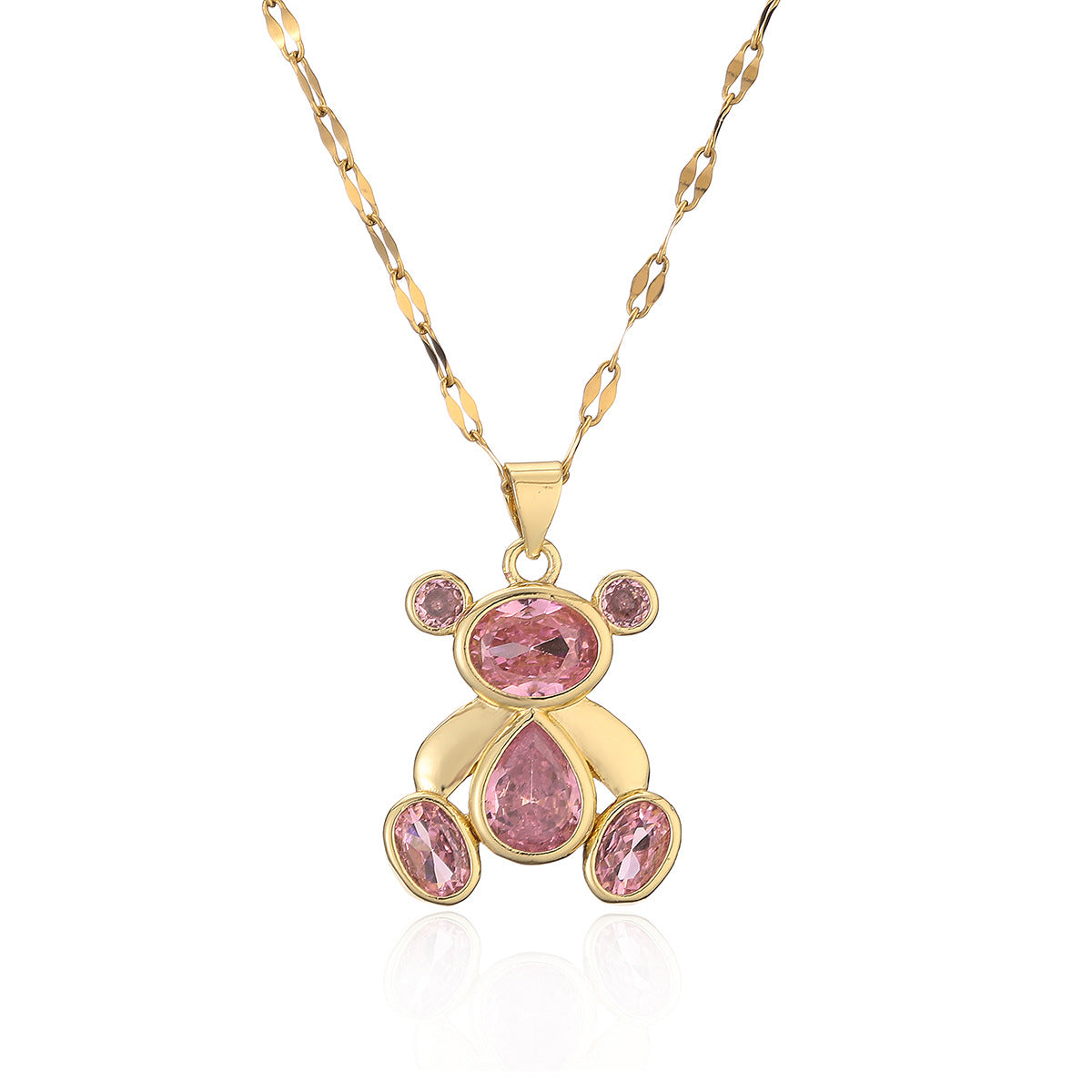 Collana da donna con ciondolo a forma di orso minimalista, base in rame e placcatura in oro 18K, intarsio in zircone