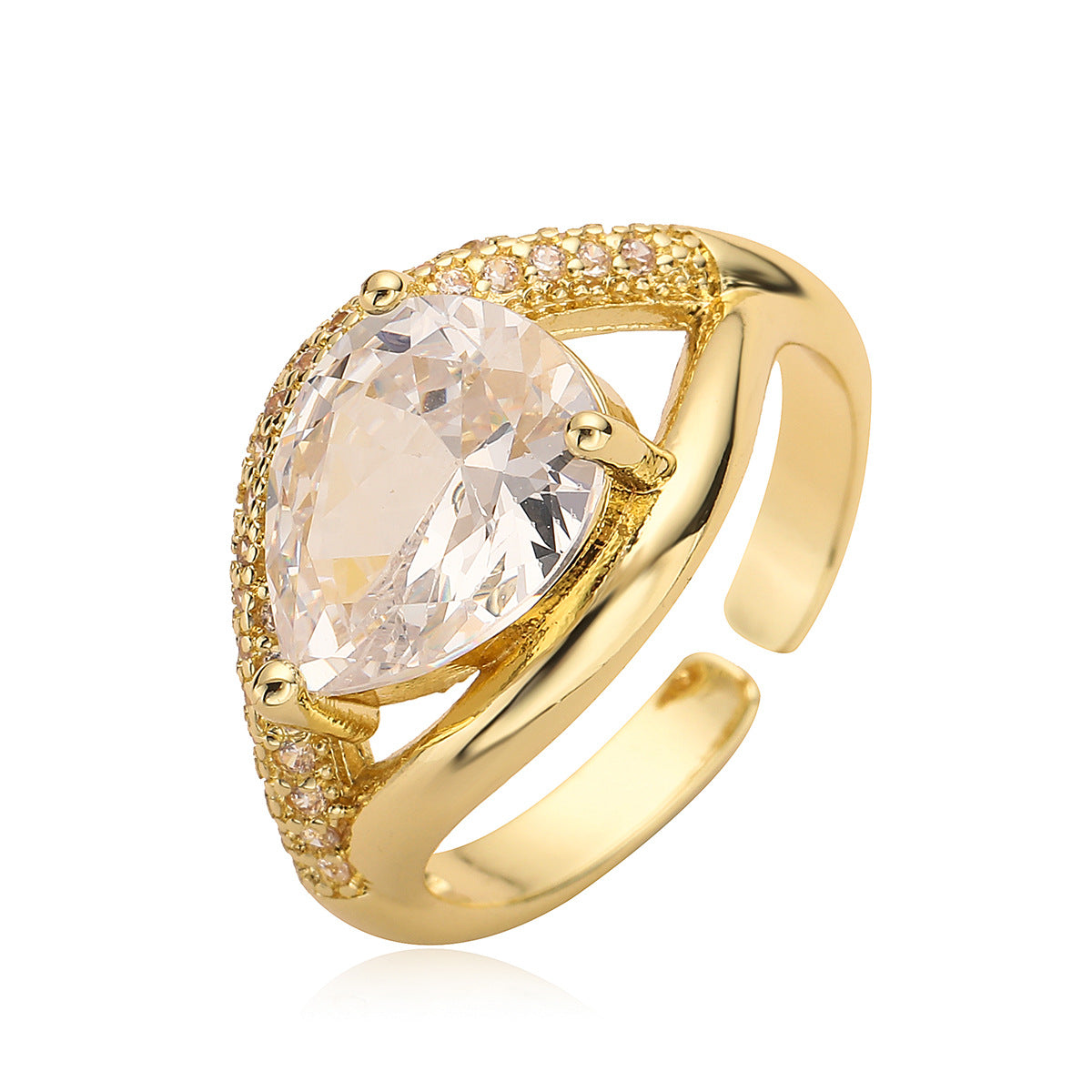 Minimalist Elegant 18K Gold Plated Brass Geometric Micro-Inlaid Cubic Zirconia Open Ring for Women