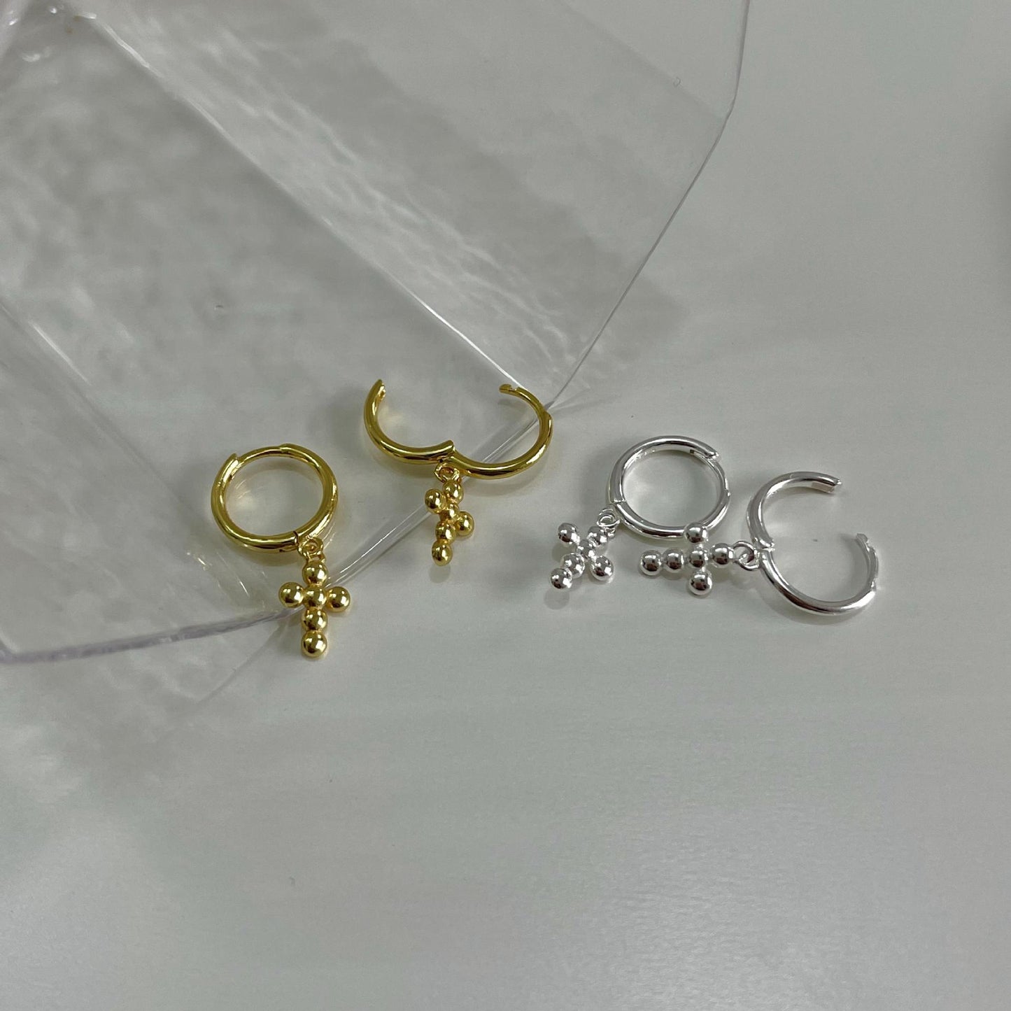 Minimalist 925 Sterling Silver Cross Earrings Plated Hoop Studs for Women
