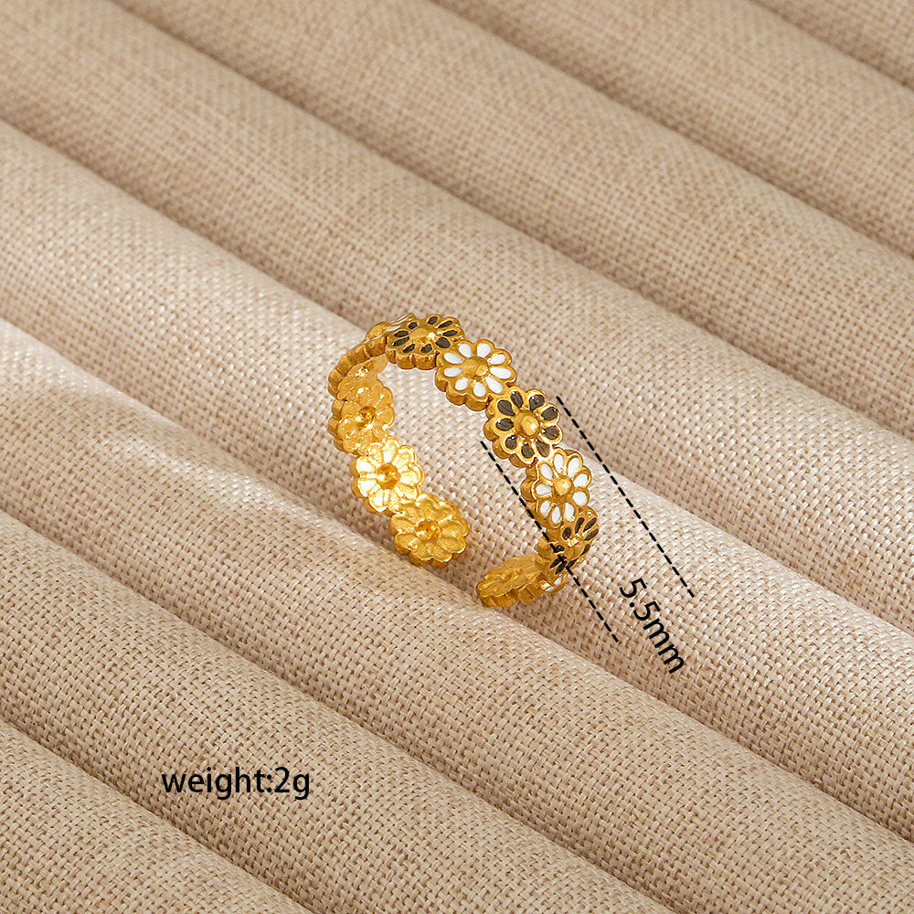 Anello aperto da donna in acciaio al titanio con forma geometrica e a cuore, stile INS, con finitura placcata