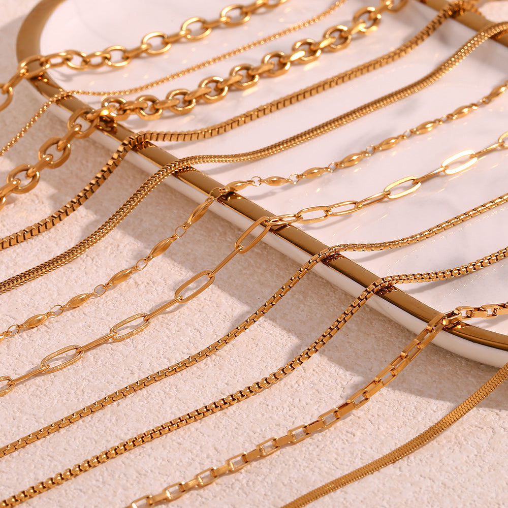 Minimalist 18K Gold Plated Titanium Steel Box Chain Necklace Geometric Blade Design for Women