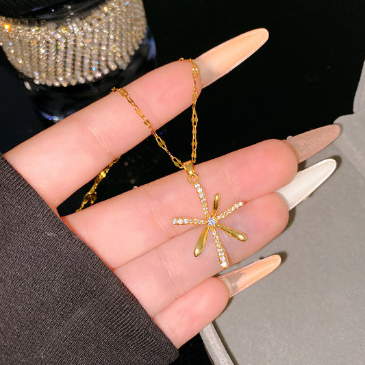 Sporty Sweet Floral Plated Titanium Steel Necklace with Brass Pendant
