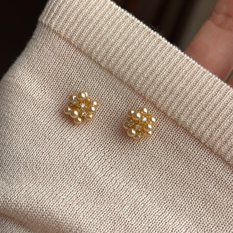 Orecchini a perno eleganti in stile vintage con perle e strass, in argento sterling 925, design geometrico per donna, per l'uso quotidiano e l'ufficio