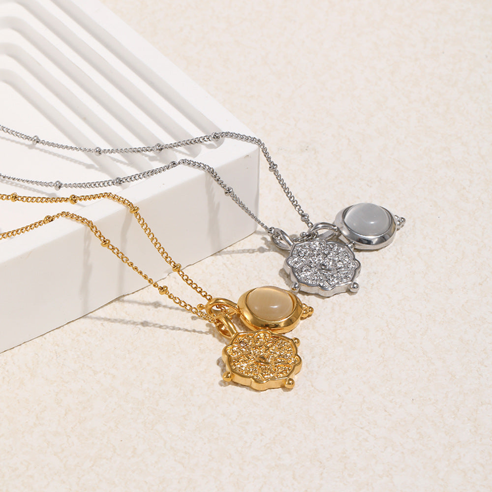Luxury Geometric Stainless Steel 18K Gold Plated White Jade Pendant Necklace for Women