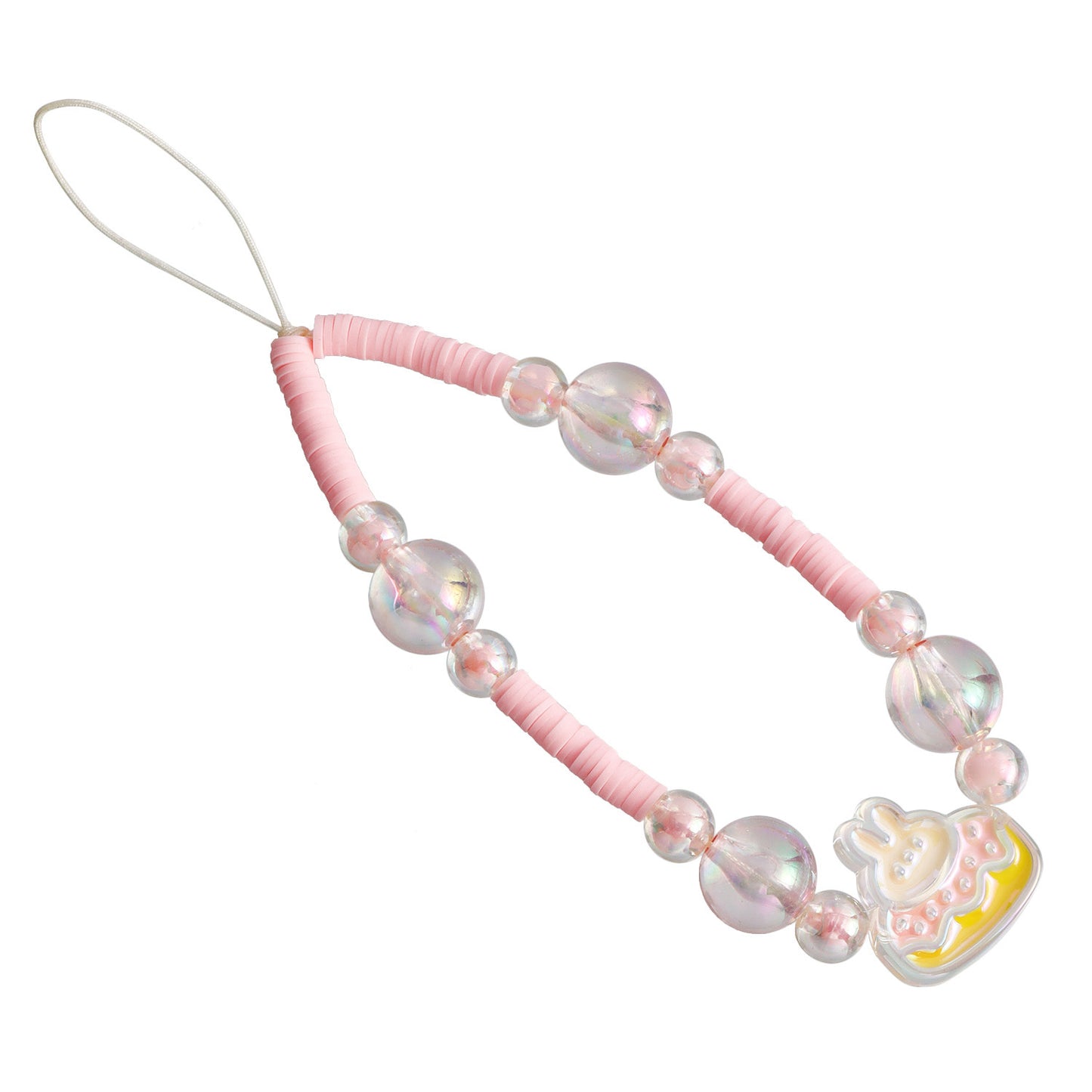 Sweet Colorful Acrylic Beaded Phone Chain with Heart Teardrop and Round Charms