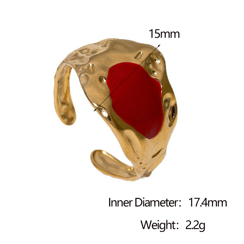 Anello da donna regolabile in acciaio inossidabile con placcatura in oro e finitura a smalto, dal design geometrico e minimalista