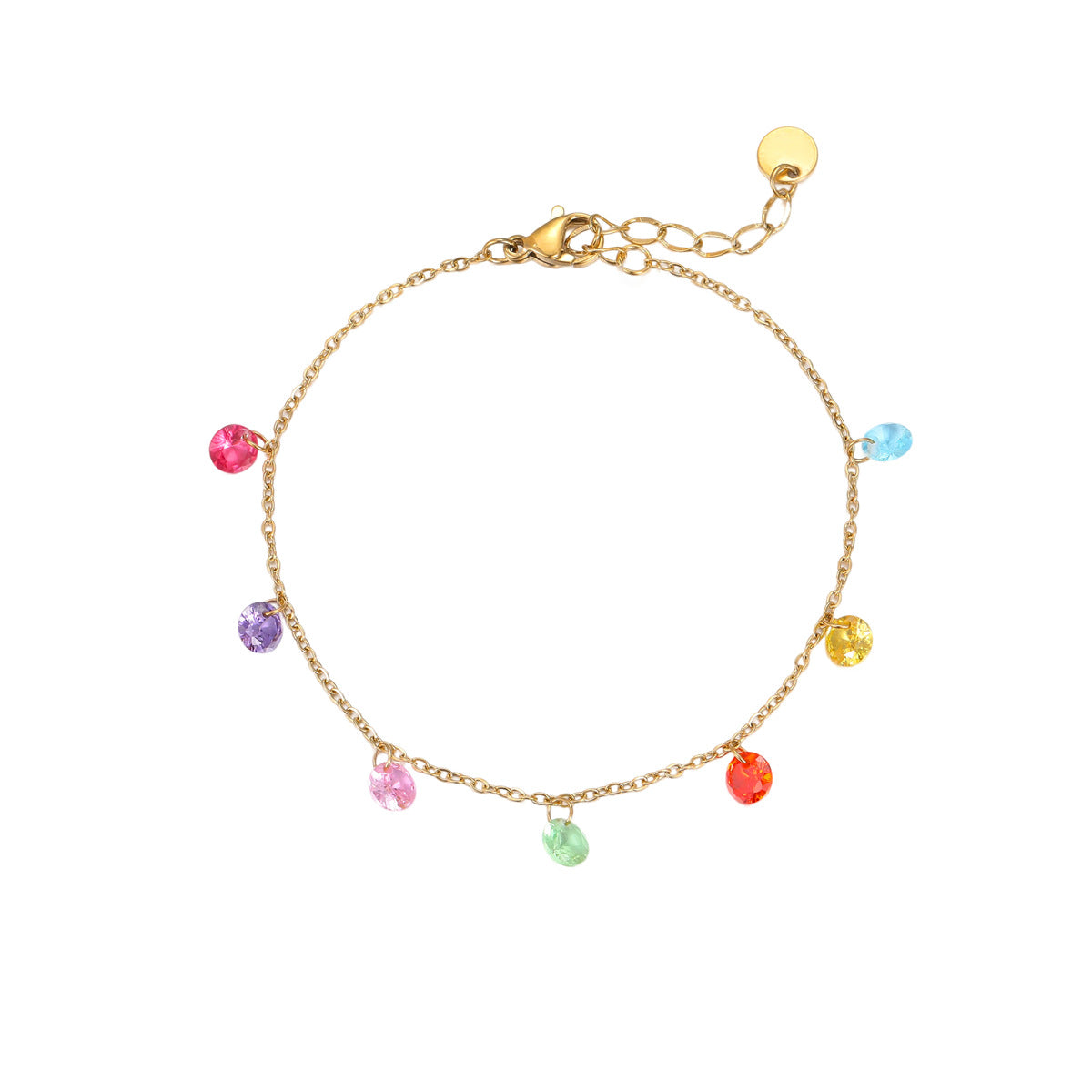 Bracciale geometrico alla moda in acciaio al titanio con intarsi colorati di zirconi placcati per donne, gioielli ipoallergenici di lusso impilabili