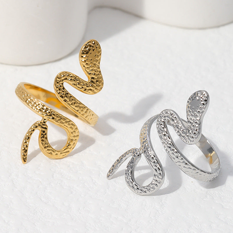 Adjustable Snake-Shaped Stainless Steel Ring for Men and Women with Plated Finish