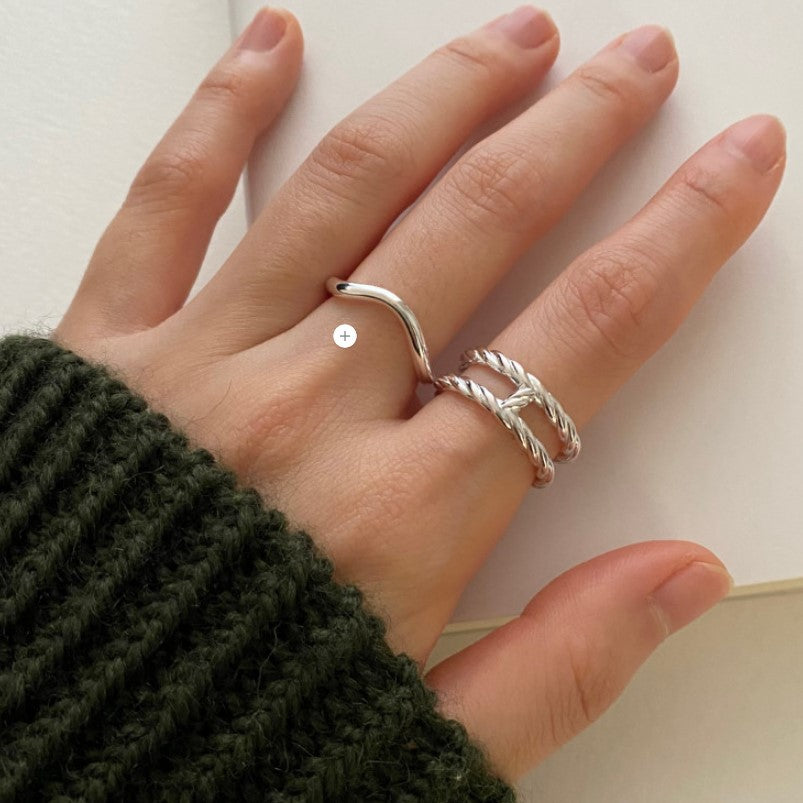 925 Sterling Silver Double Layer Round H Shape Letter Open Ring