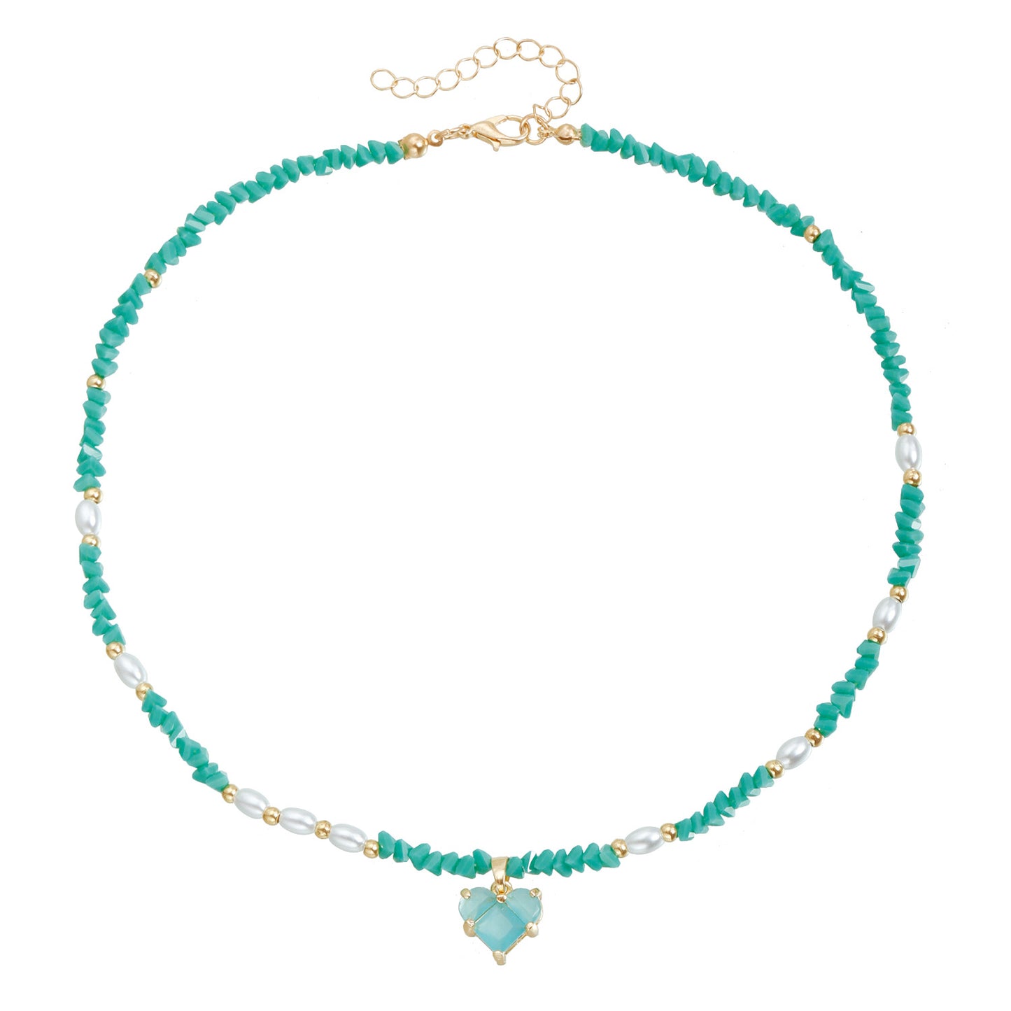 Collar de Aleación con Forma de Corazón Romántico con Acentos de Cristal y Perlas, Delicada Cadena para Mujer