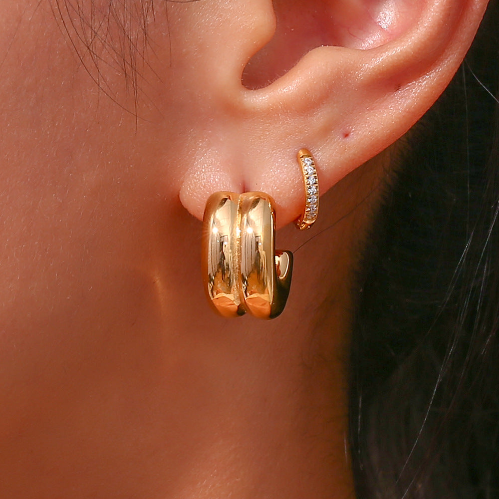 Pendientes de Aro en Forma de C Minimalistas Geométricos de Acero Inoxidable con Baño para Mujer