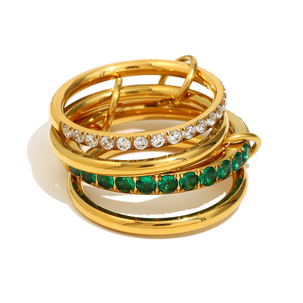 Vintage-Inspired Geometric Stainless Steel Ring Set with 18K Gold Plating for Women