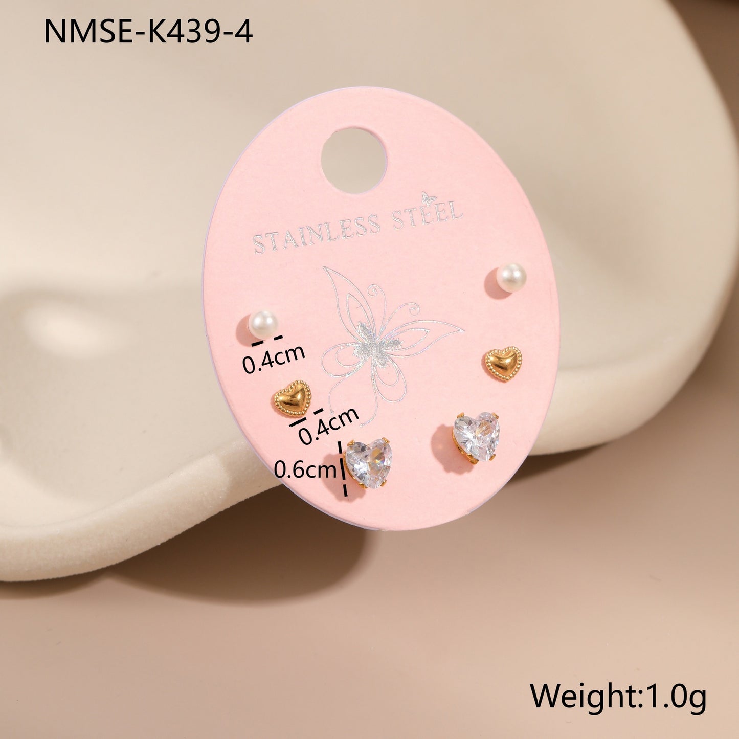 Orecchini a perno geometrici in acciaio inossidabile da donna, set da tre con intarsi di strass