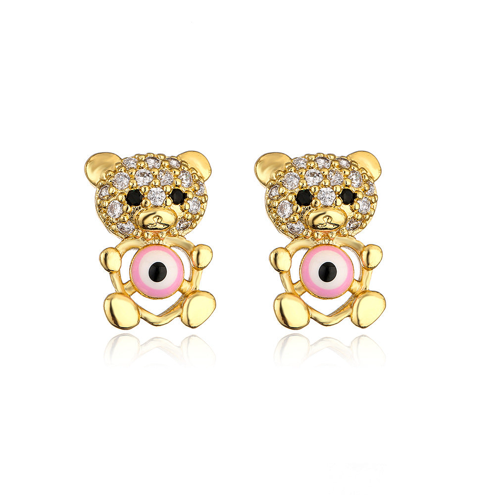 Minimalist Geometric Animal Stud Earrings in Copper with 18K Gold Plating and Enamel Finish with Zirconia Inlay