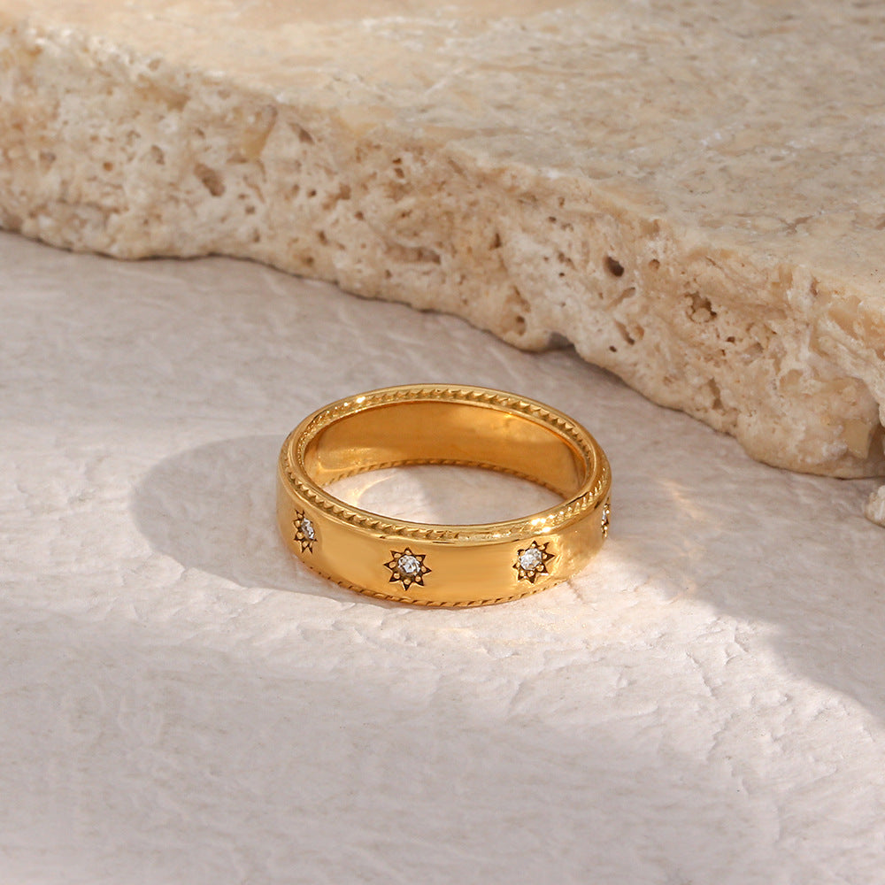 Anello da donna a stella in acciaio inossidabile placcato oro 18 carati geometrico minimalista