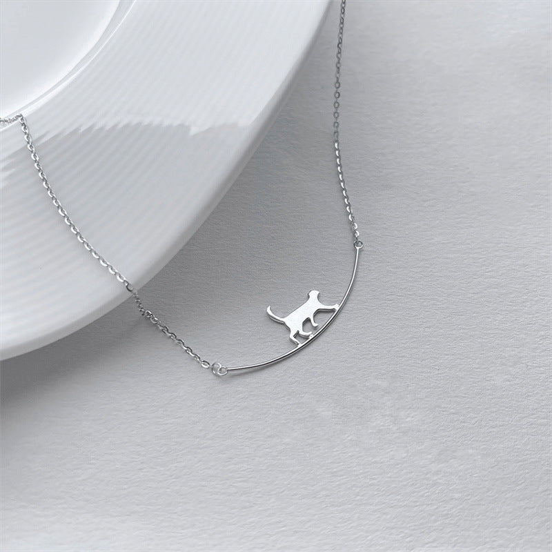 Minimalist Cat Pendant Necklace for Women Stainless Steel Geometric Locket Chain with Plated Finish