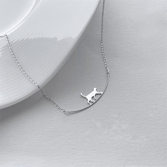 Minimalist Cat Pendant Necklace for Women Stainless Steel Geometric Locket Chain with Plated Finish