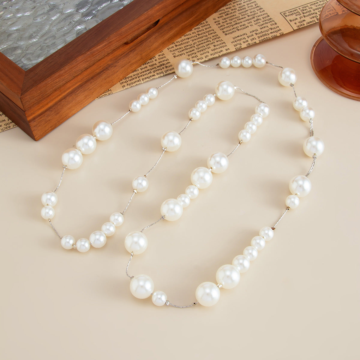 Luxury Elegant Geometric Round Pearl Long Necklace for Women